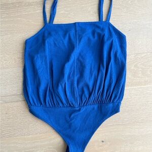 Free People Blue Ribbed Bodysuit